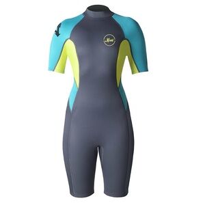 Xcel 2mm llima Back Zip Springsuit, Gunmetal/Lemon Ale/Lake Blue Size 8